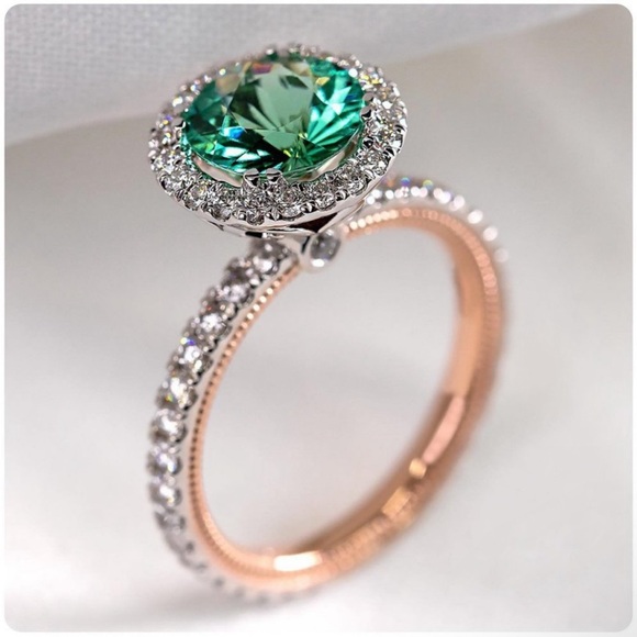 Jewelry - NEW 925 Sterling Silver Round Emerald Halo Ring